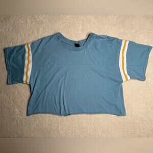 Wild Fable Blue Short Sleeve Tee with Yellow and White Vintage Jersey Stripes